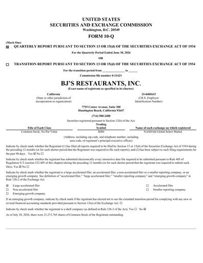 Thumbnail BJ's Restaurants
 Quarterly Report 2026-q2