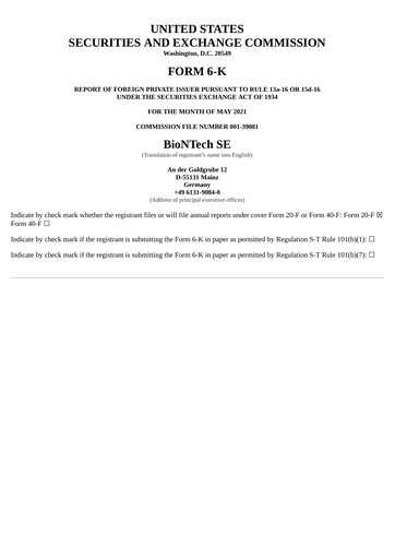 Thumbnail BioNTech Quarterly Report 2021-q1