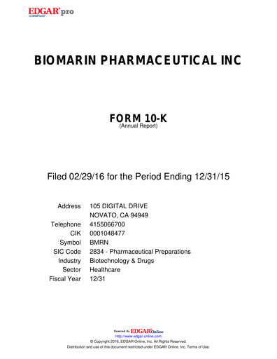 Vorschaubild BioMarin Pharmaceutical Jahresbericht 2015