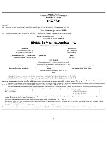 Vorschaubild BioMarin Pharmaceutical Jahresbericht 2019