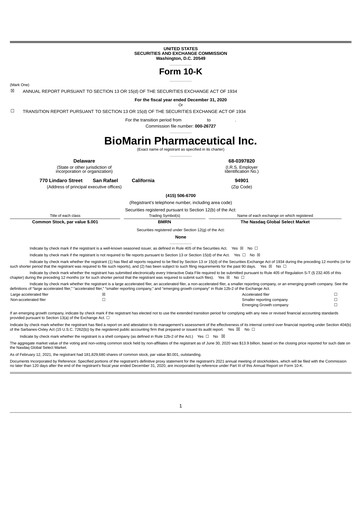 Thumbnail BioMarin Pharmaceutical Annual Report 2020