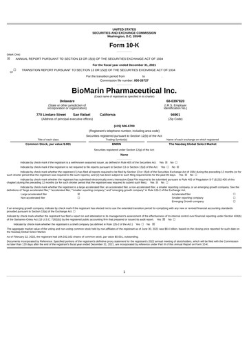 Thumbnail BioMarin Pharmaceutical Annual Report 2021