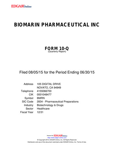 Thumbnail BioMarin Pharmaceutical Quarterly Report 2015-q2