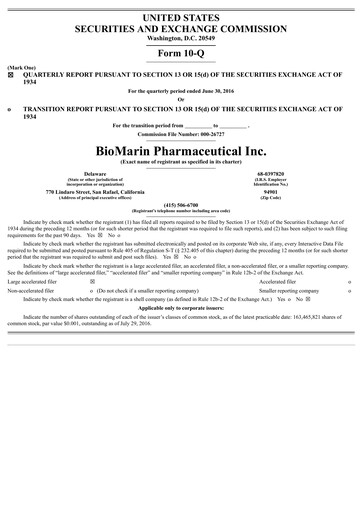 Thumbnail BioMarin Pharmaceutical Quarterly Report 2016-q2