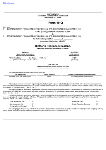 Thumbnail BioMarin Pharmaceutical Quarterly Report 2020-q3