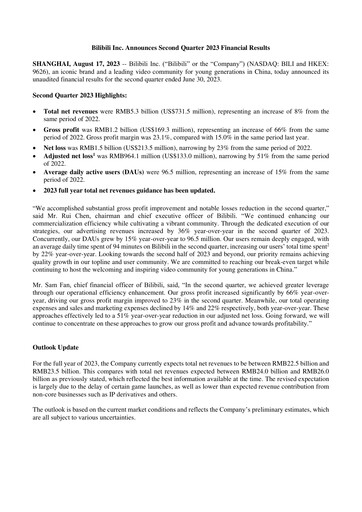 Thumbnail Bilibili Quarterly Report 2023-q2