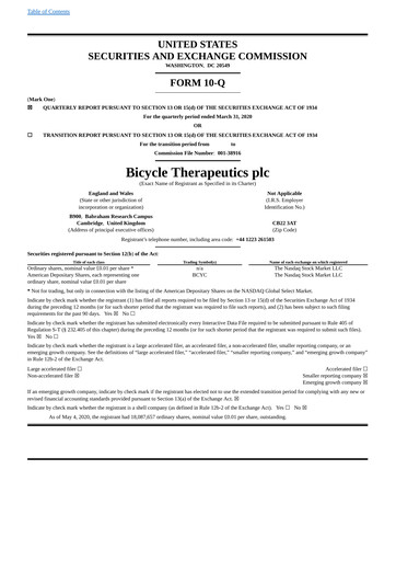 Thumbnail Bicycle Therapeutics Quarterly Report 2020-q1