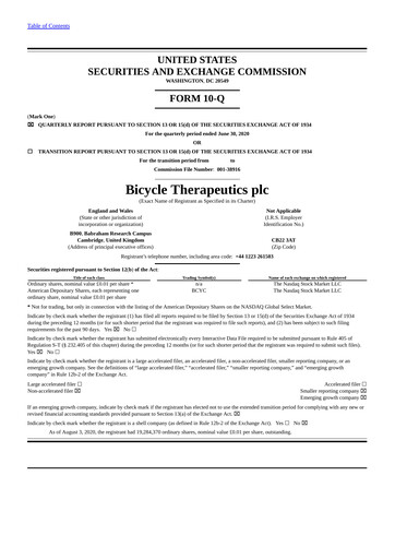 Thumbnail Bicycle Therapeutics Quarterly Report 2020-q2