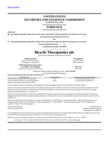 Thumbnail Bicycle Therapeutics Quarterly Report 2021-q2