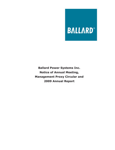 Thumbnail Ballard Power Systems
 Annual Report 2009