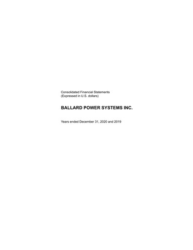 Thumbnail Ballard Power Systems
 Financial Statement 2020
