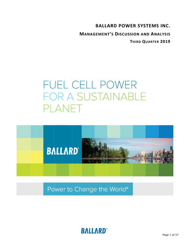Thumbnail Ballard Power Systems
 Quarterly Report 2019-q3