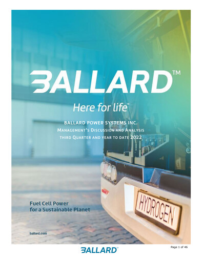 Thumbnail Ballard Power Systems
 Quarterly Report 2022-q3