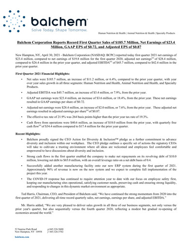 Thumbnail Balchem Quarterly Report 2021-q1