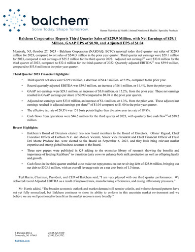 Thumbnail Balchem Quarterly Report 2023-q3
