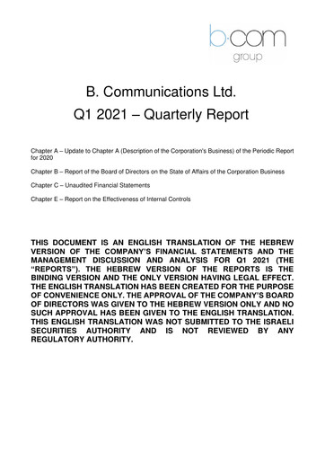 Miniature B Communications
 Rapport trimestriel 2021-q1