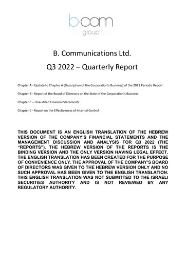 Miniature B Communications
 Rapport trimestriel 2022-q3