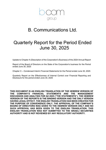 Miniature B Communications
 Rapport trimestriel 2025-q2