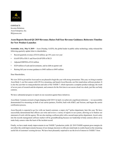 Vorschaubild Axon Enterprise
 Quartalsbericht 2019-q1
