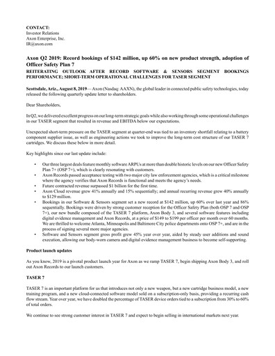 Vorschaubild Axon Enterprise
 Quartalsbericht 2019-q2