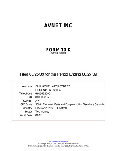 Thumbnail Avnet Annual Report 2009