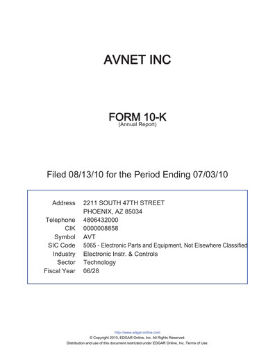 Thumbnail Avnet Annual Report 2010