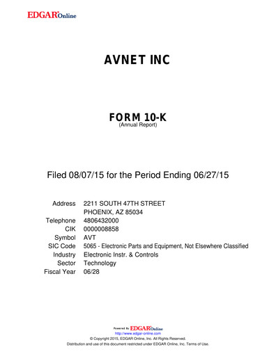 Thumbnail Avnet Annual Report 2015