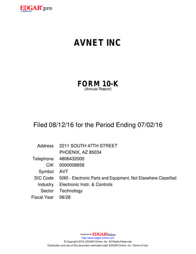 Thumbnail Avnet Annual Report 2016