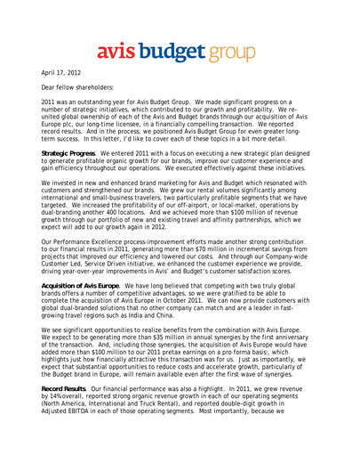 Thumbnail Avis Budget Group
 Annual Report 2011