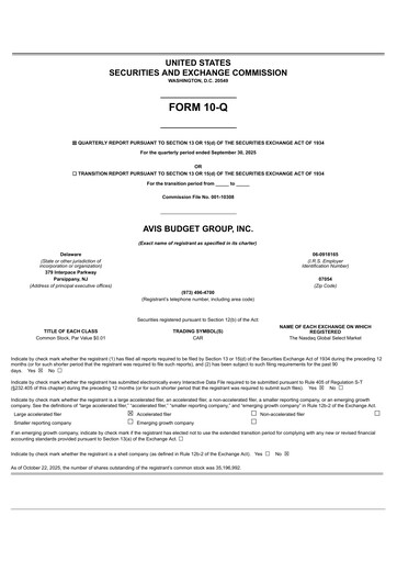 Thumbnail Avis Budget Group
 Quarterly Report 2025-q3