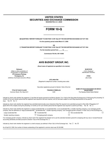 Thumbnail Avis Budget Group
 Quarterly Report 2026-q1
