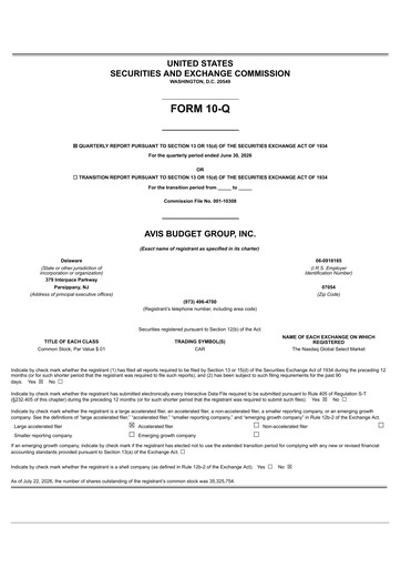 Thumbnail Avis Budget Group
 Quarterly Report 2026-q2