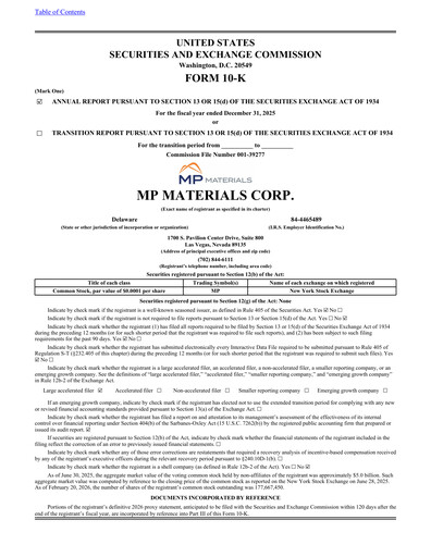 Thumbnail MP Materials Annual Report 2025