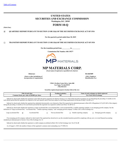 Thumbnail MP Materials Quarterly Report 2025-q2