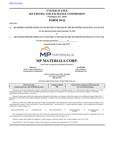 Thumbnail MP Materials Quarterly Report 2025-q3