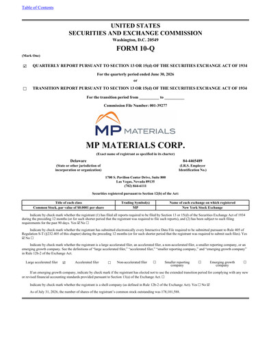 Thumbnail MP Materials Quarterly Report 2026-q2