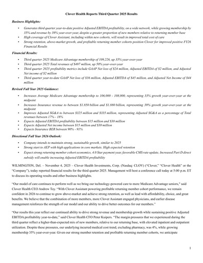 Thumbnail Clover Health Investments Quarterly Report 2025-q3