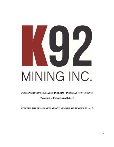 Vorschaubild K92 Mining Quartalsbericht 2017-q3