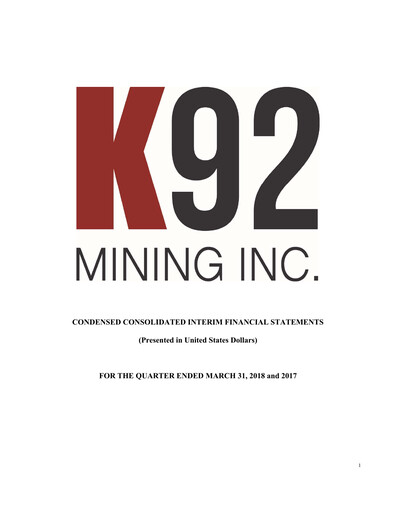 Vorschaubild K92 Mining Quartalsbericht 2018-q1