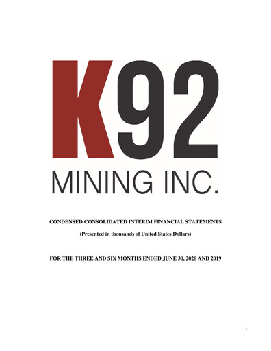 Vorschaubild K92 Mining Quartalsbericht 2020-q2