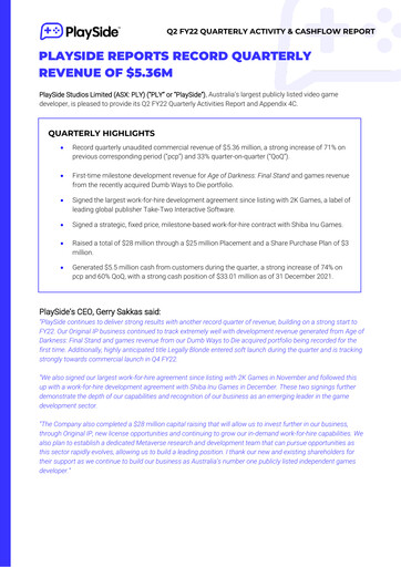 Thumbnail PlaySide Studios Quarterly Report 2022-q2