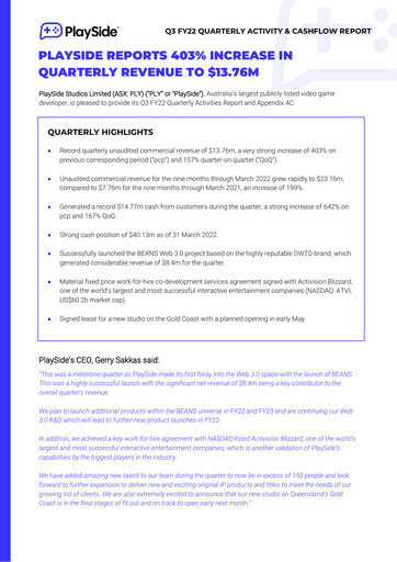 Thumbnail PlaySide Studios Quarterly Report 2022-q3