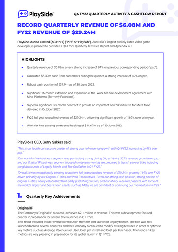 Thumbnail PlaySide Studios Quarterly Report 2022-q4
