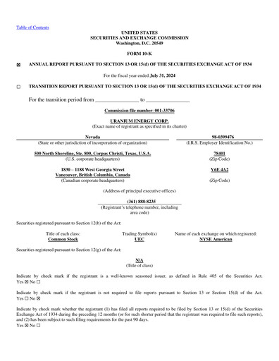 Thumbnail Uranium Energy
 Annual Report 2024