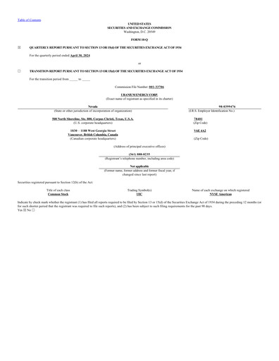 Thumbnail Uranium Energy
 Quarterly Report 2024-q3