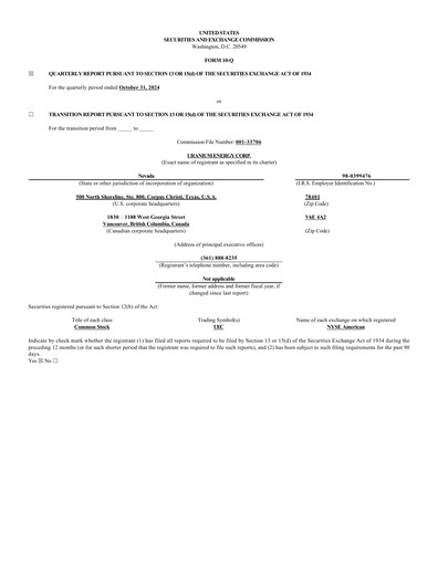 Thumbnail Uranium Energy
 Quarterly Report 2025-q1