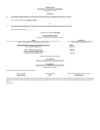 Thumbnail Uranium Energy
 Quarterly Report 2025-q2