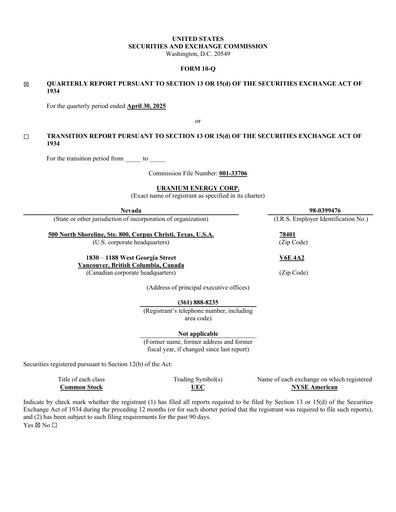 Thumbnail Uranium Energy
 Quarterly Report 2025-q3