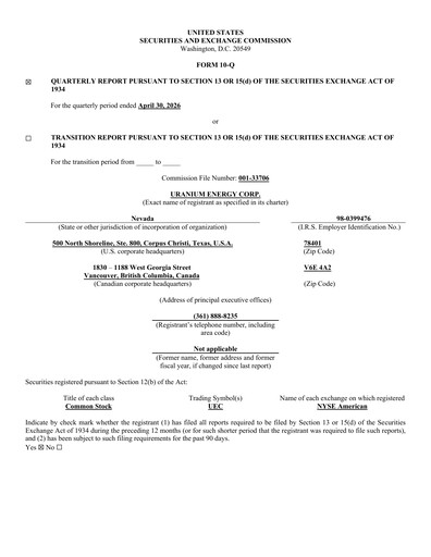 Thumbnail Uranium Energy
 Quarterly Report 2026-q3