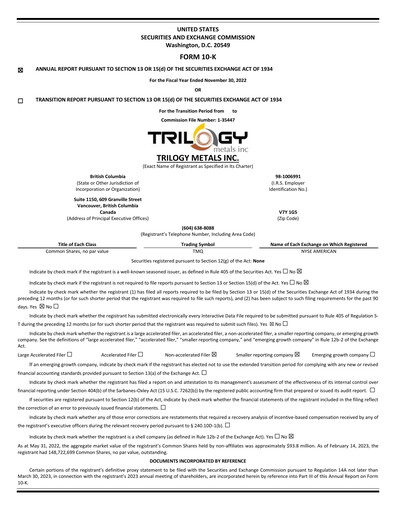 Miniature Trilogy Metals
 Rapport annuel fy2022